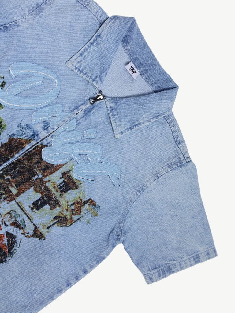Y&F Kids Boys Blue Graphic Print Zip-Up Denim Shirt - Image 5