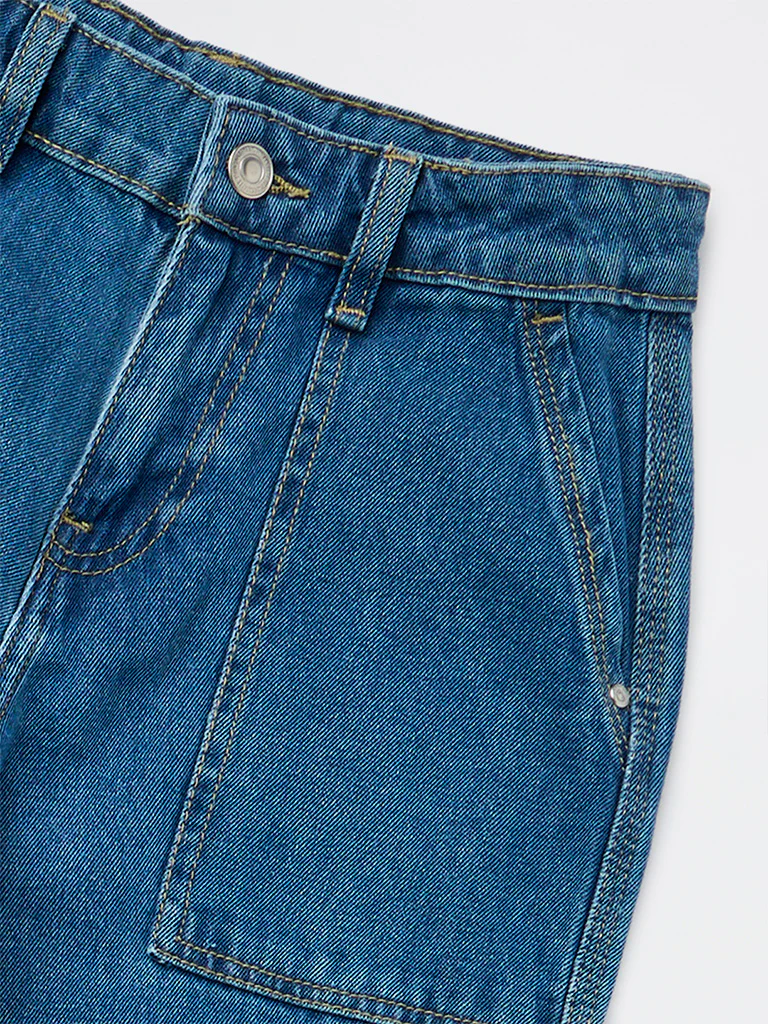 Y&F Kids Boys Blue Mid-Wash Cargo-Style Mid-Rise Jeans - Image 3