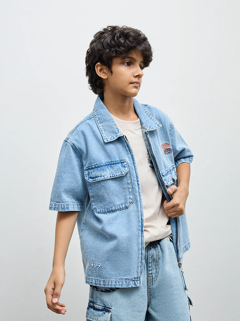 Y&F Kids Boys Blue Numerical Design Denim Jacket - Image 2