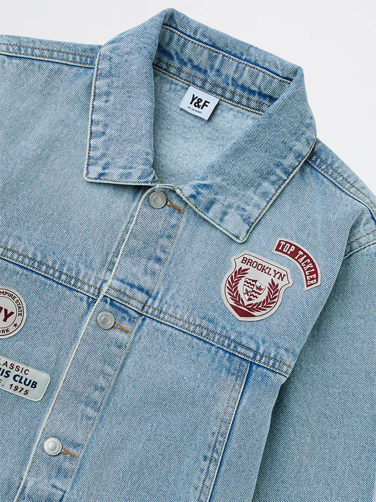 Y&F Kids Boys Blue Patch Detail Denim Jacket - Image 3