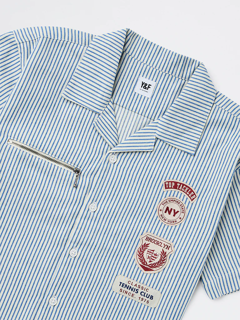 Y&F Kids Boys Blue Striped Shirt - Image 3