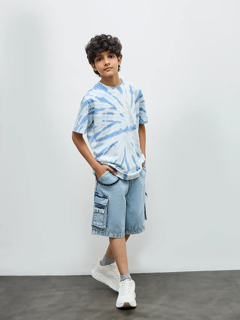 Y&F Kids Boys Blue Tie-Dye Cotton T-Shirt - Image 2