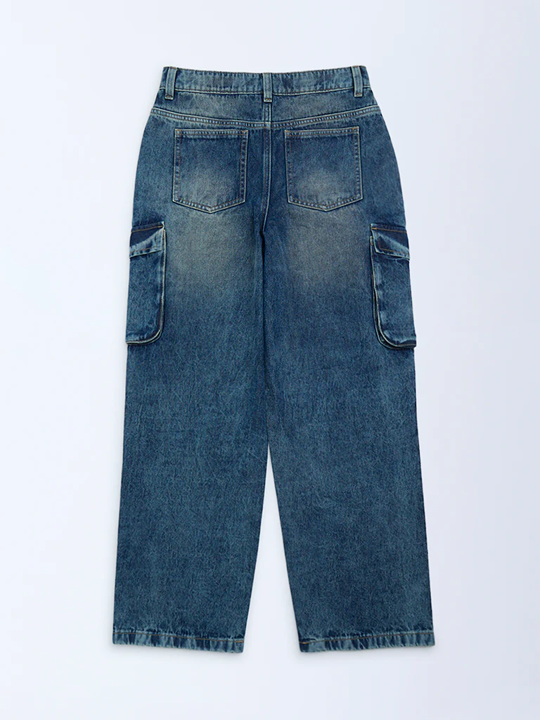 Y&F Kids Boys Blue Washed Relaxed-Fit Mid-Rise Jeans - Image 2