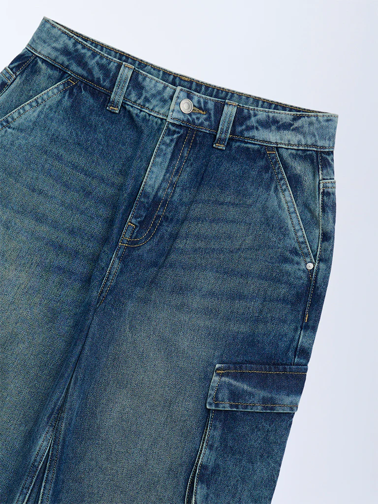 Y&F Kids Boys Blue Washed Relaxed-Fit Mid-Rise Jeans - Image 3