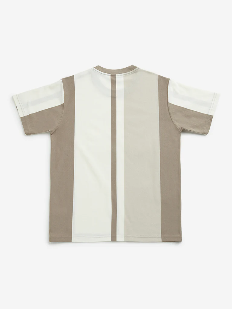 Y&F Kids Boys Brown Colour Blocked Cotton T-Shirt - Image 2