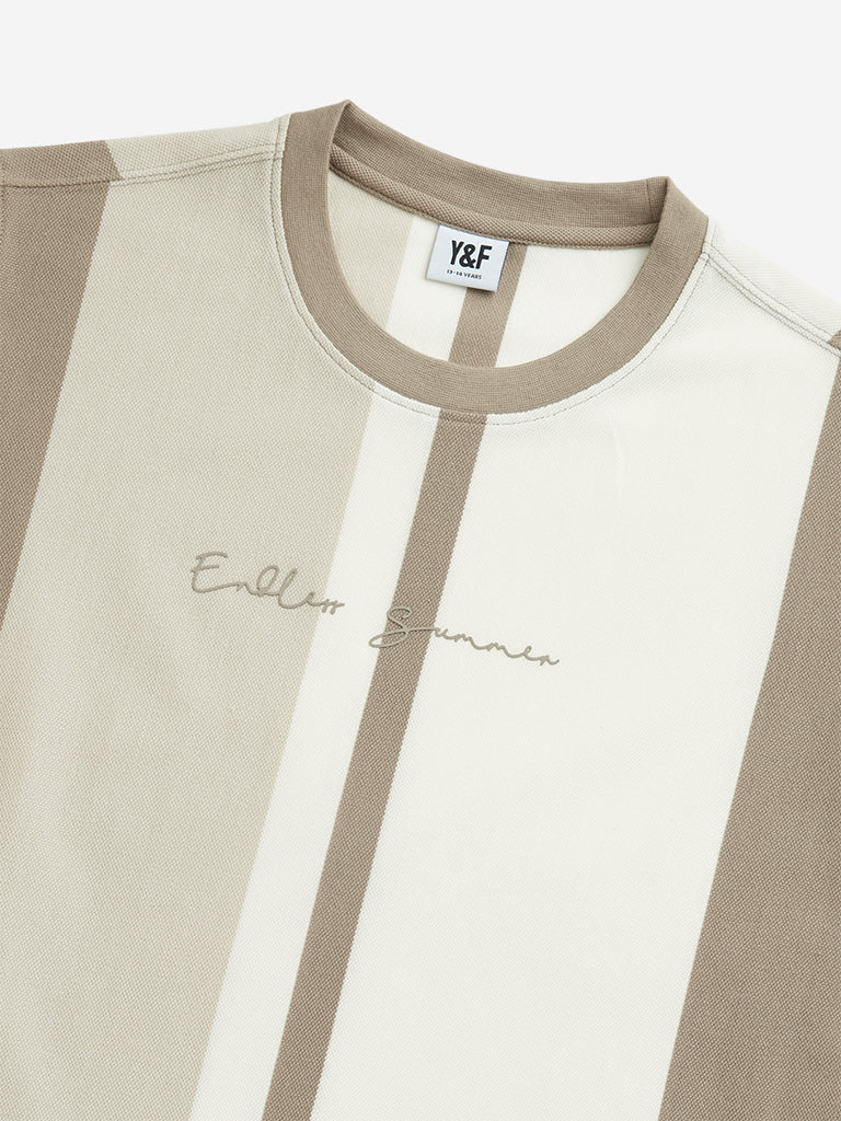 Y&F Kids Boys Brown Colour Blocked Cotton T-Shirt - Image 3