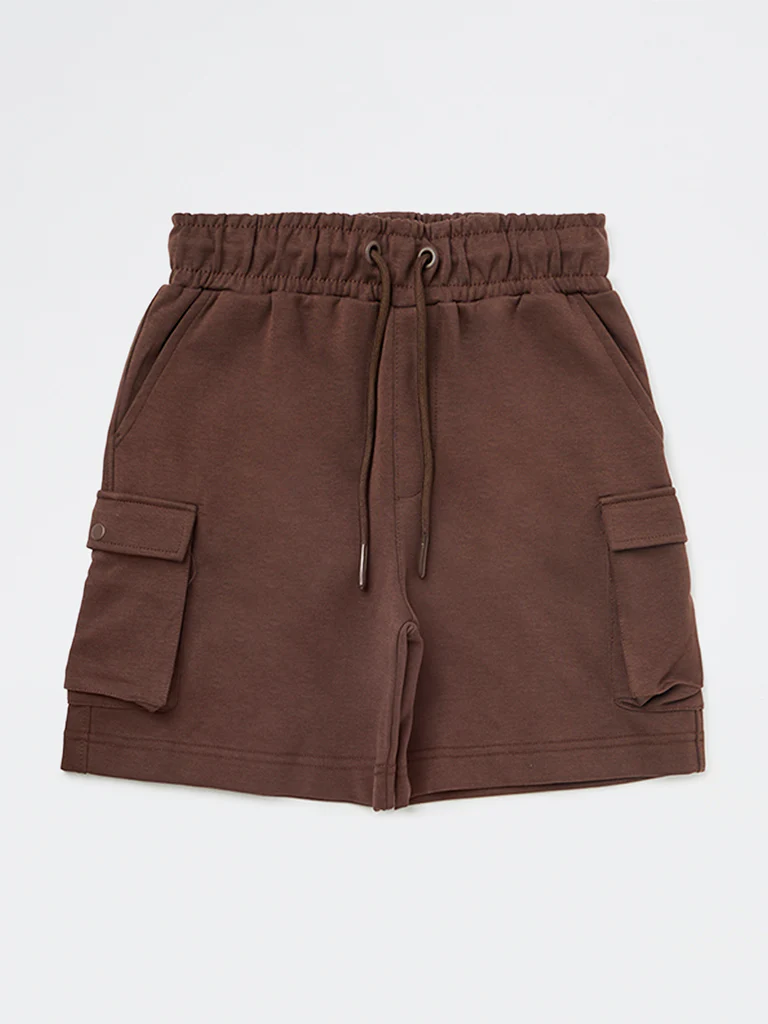 Y&F Kids Boys Brown Mid-Rise Cotton-Blend Shorts - Image 4