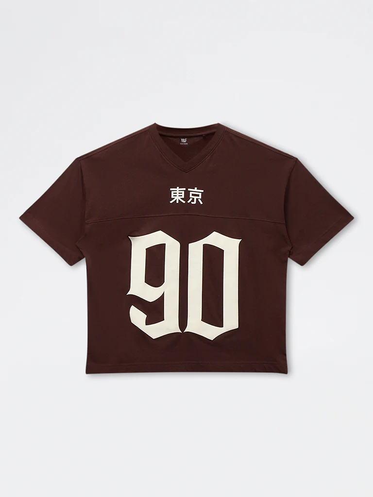 Y&F Kids Boys Brown Numerical Printed Cotton T-Shirt - Image 3