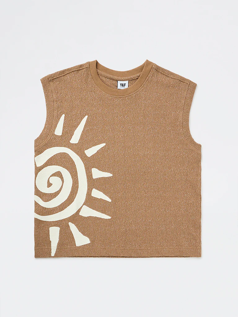 Y&F Kids Boys Brown Printed Cotton-Blend T-Shirt - Image 3