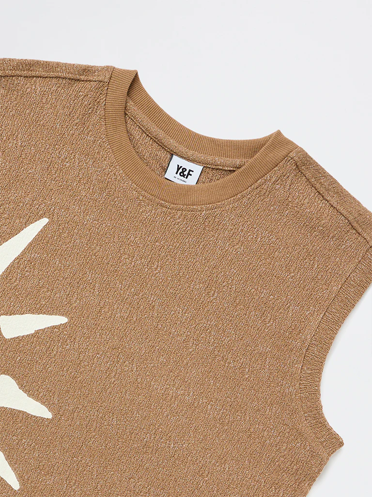 Y&F Kids Boys Brown Printed Cotton-Blend T-Shirt - Image 5