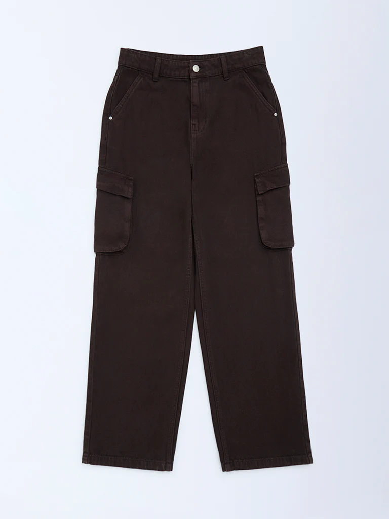 Y&F Kids Boys Brown Relaxed-Fit Mid-Rise Jeans