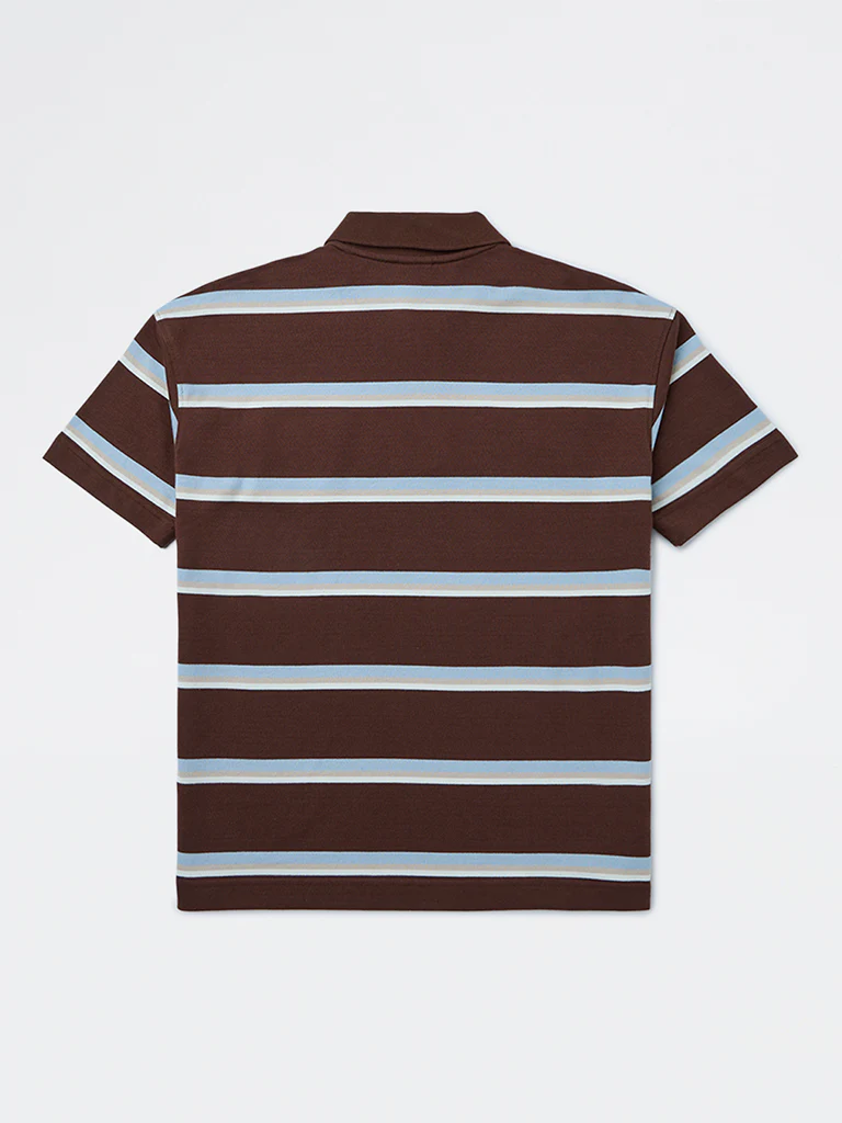 Y&F Kids Boys Brown Striped Cotton Polo T-Shirt - Image 2
