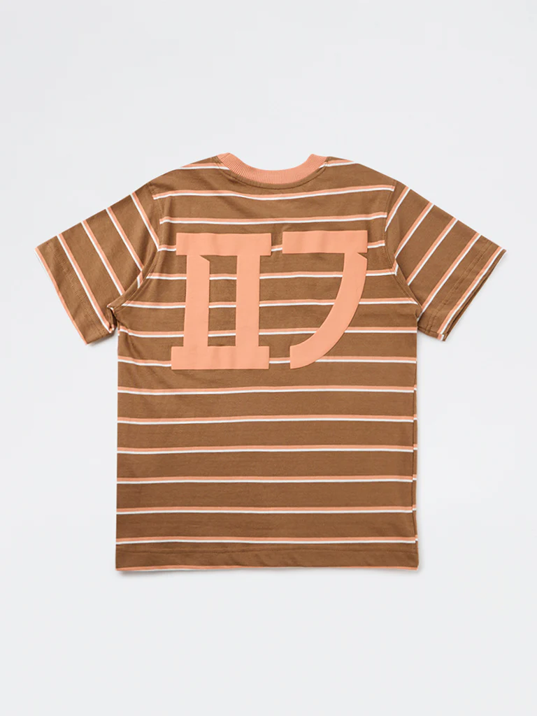 Y&F Kids Boys Brown Striped Cotton T-Shirt - Image 2