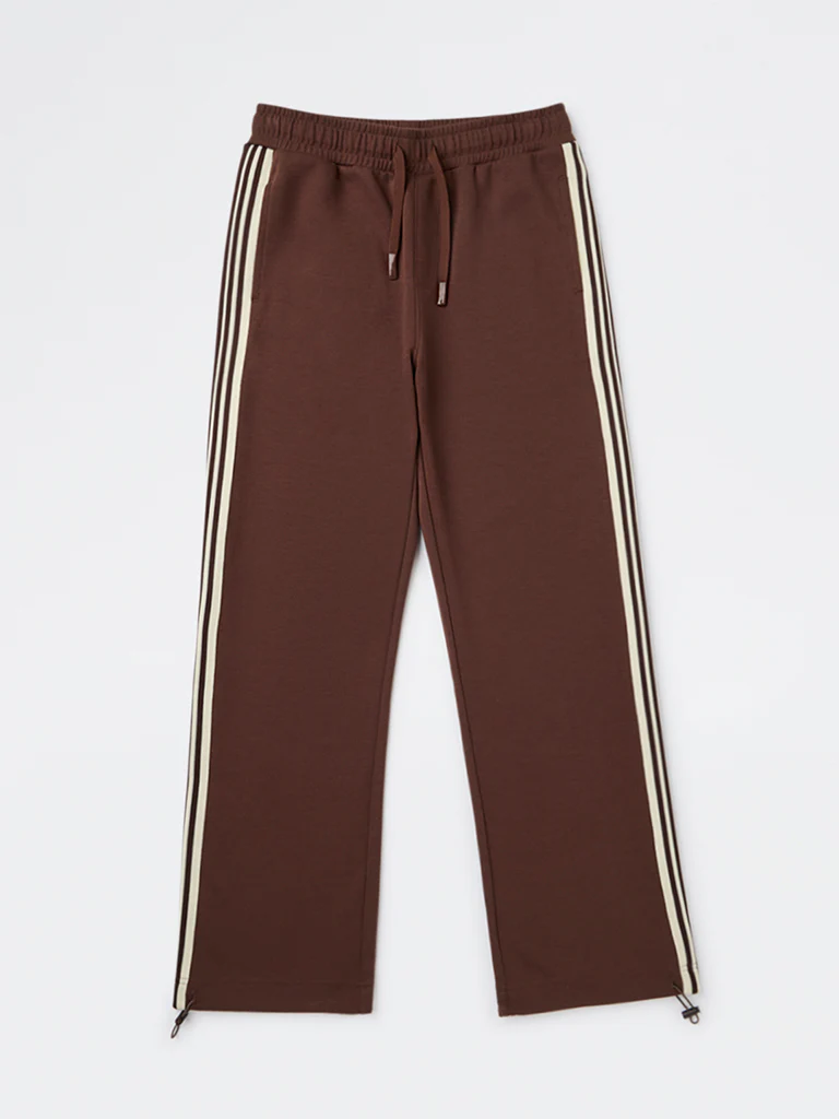 Y&F Kids Boys Brown Striped Mid-Rise Cotton-Blend Track Pants - Image 2