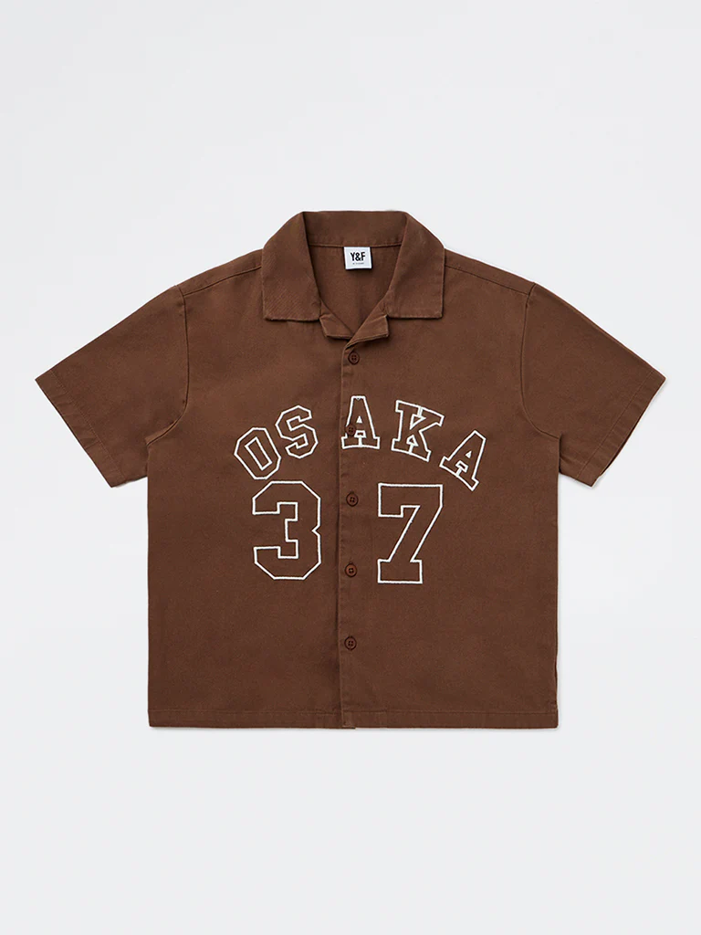 Y&F Kids Boys Brown Text-Design Cotton Shirt - Image 3