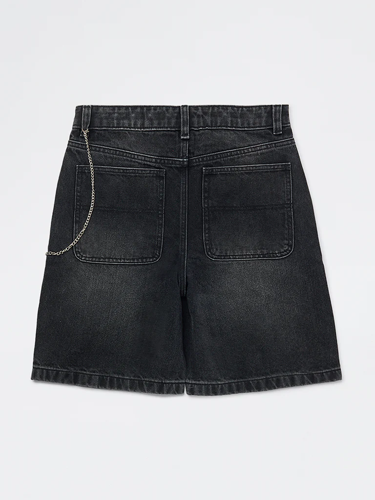 Y&F Kids Boys Charcoal Faded Mid-Rise Denim Shorts - Image 3