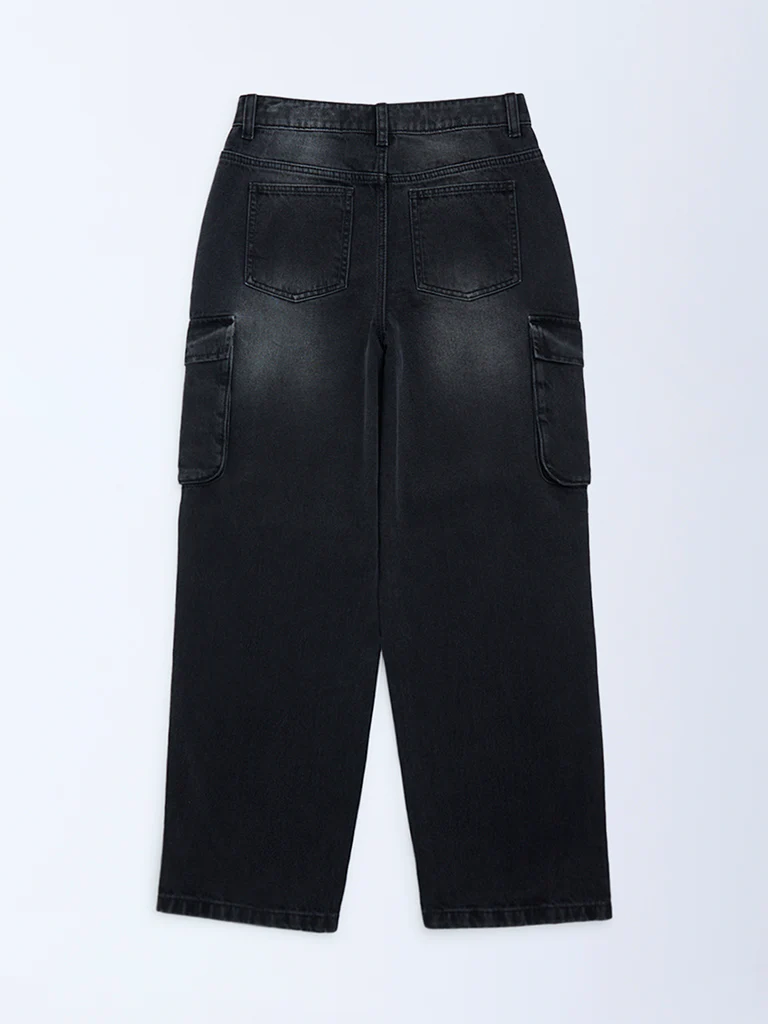 Y&F Kids Boys Charcoal Washed Relaxed-Fit Mid-Rise Jeans - Image 2