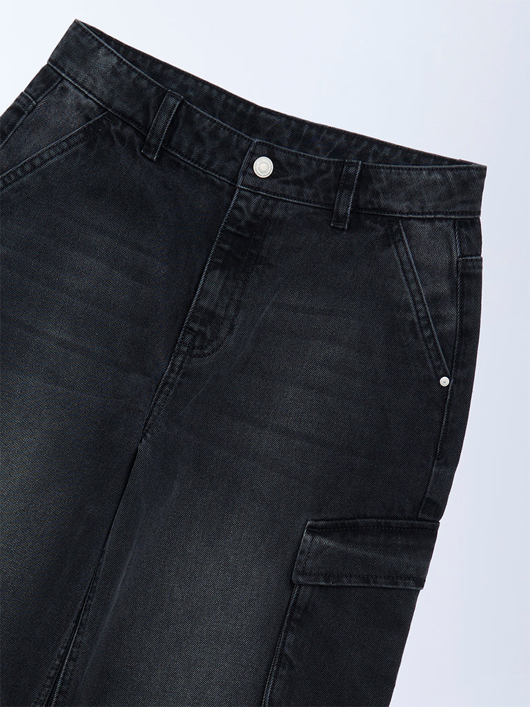 Y&F Kids Boys Charcoal Washed Relaxed-Fit Mid-Rise Jeans - Image 3