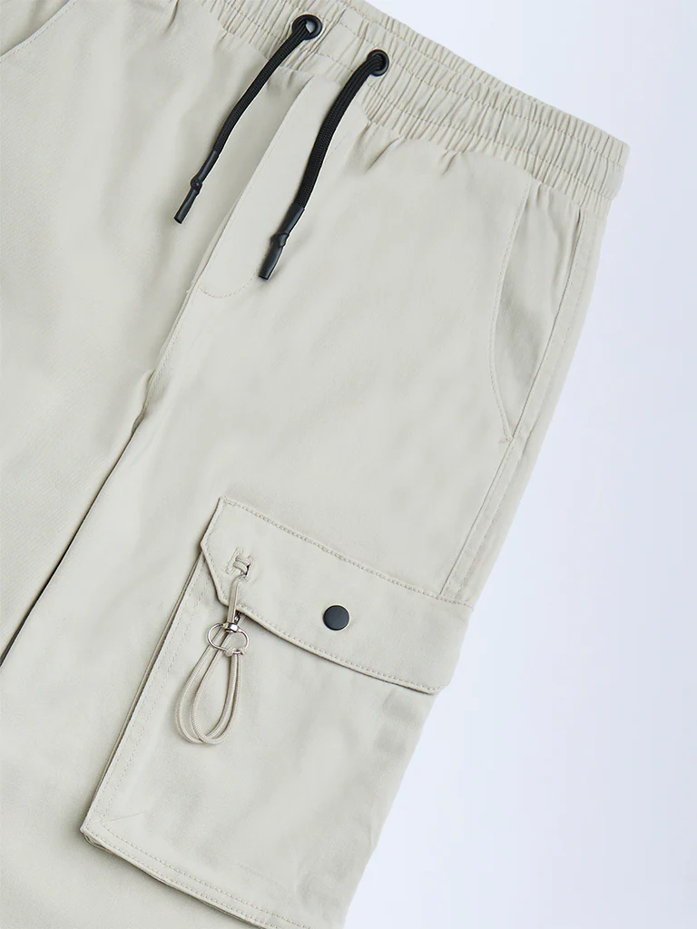 Y&F Kids Boys Cream Mid-Rise Cotton-Blend Joggers - Image 3