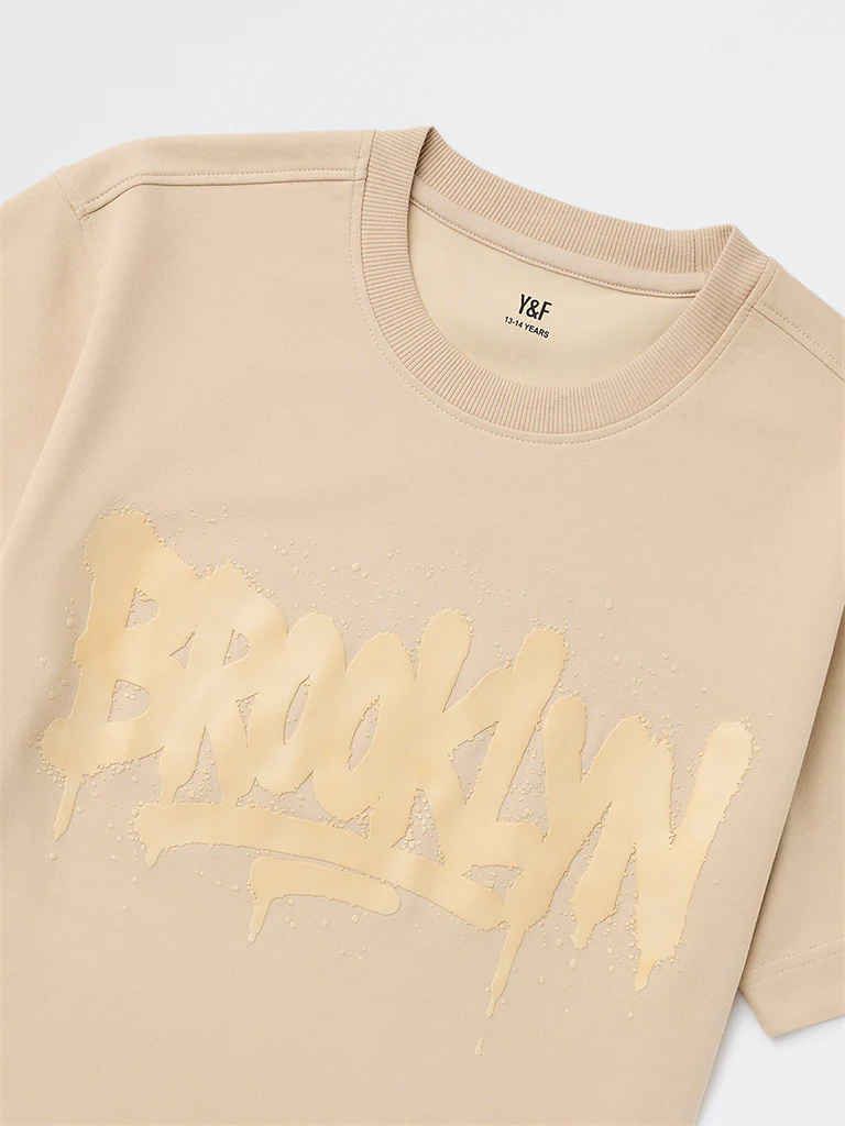 Y&F Kids Boys Cream Printed Cotton-Blend T-Shirt - Image 4