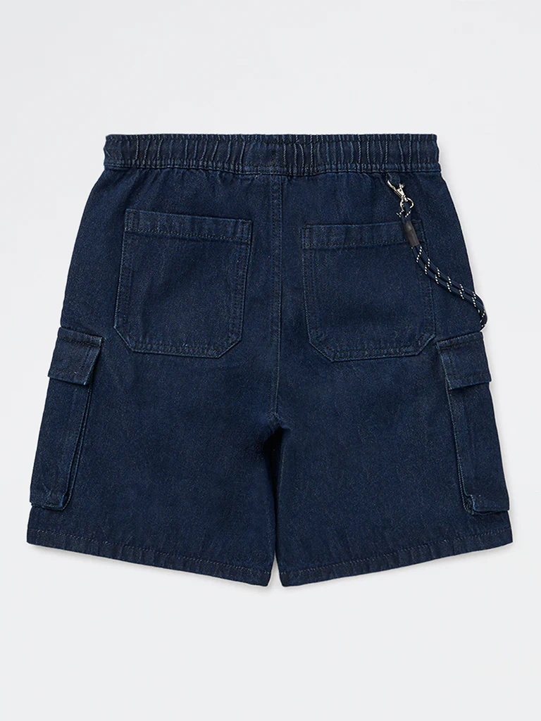 Y&F Kids Boys Dark Blue Mid-Rise Denim Chain-detailed Shorts - Image 4