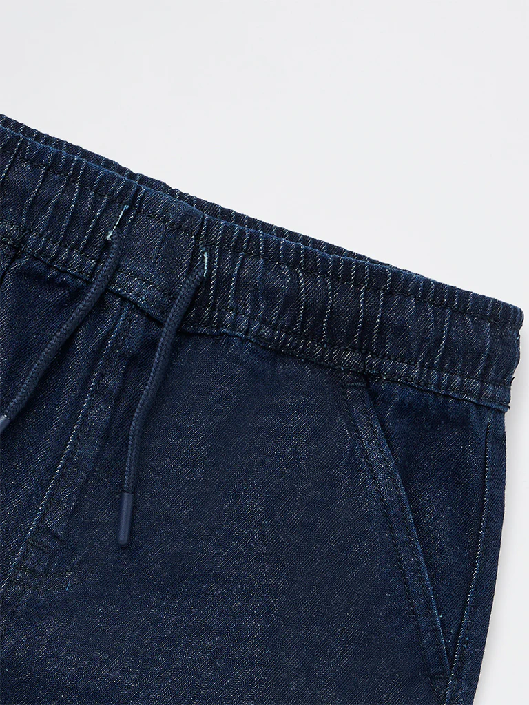 Y&F Kids Boys Dark Blue Mid-Rise Denim Chain-detailed Shorts - Image 5