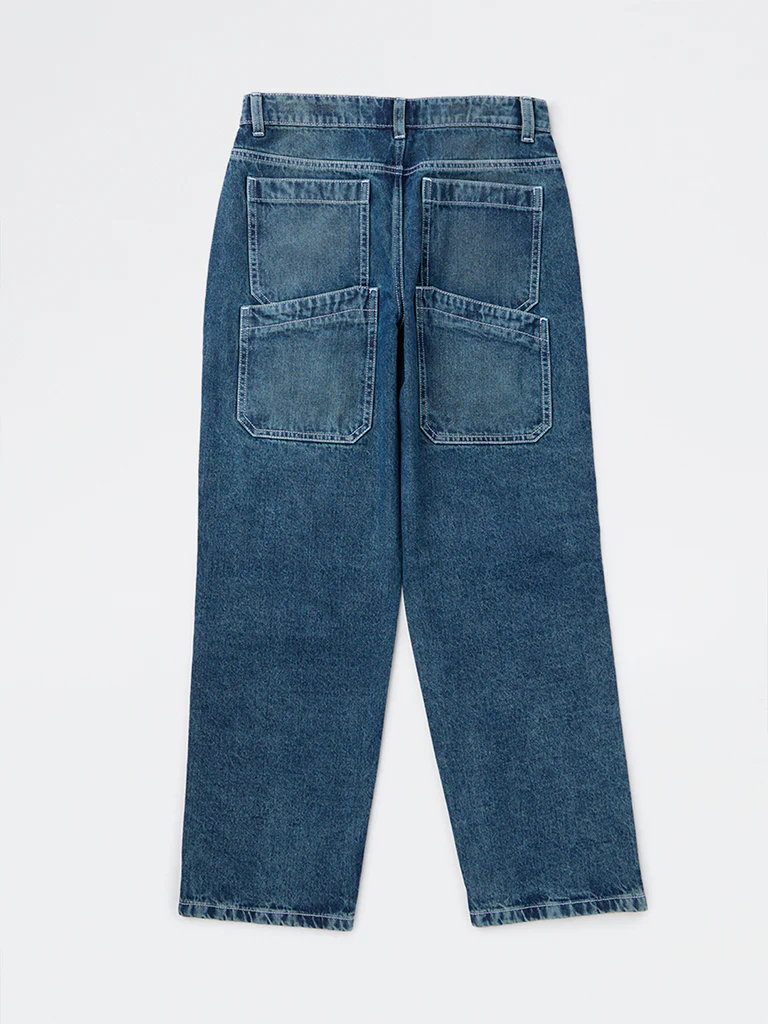 Y&F Kids Boys Dark Blue Relaxed-Fit Mid-Rise Jeans - Image 3