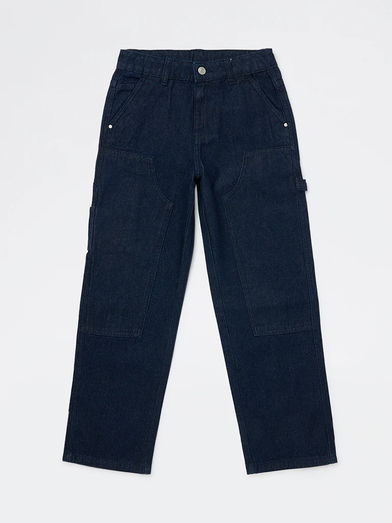 Y&F Kids Boys Dark Blue Straight-Fit Mid-Rise Jeans