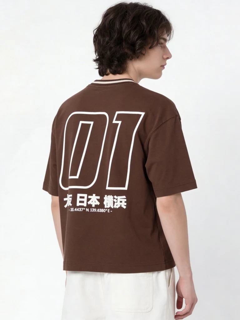Y&F Kids Boys Dark Brown Printed Cotton T-Shirt - Image 2