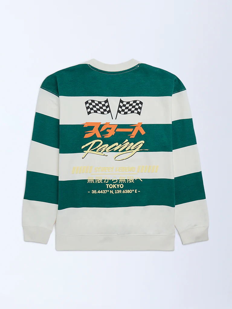Y&F Kids Boys Dark Green Striped Cotton Sweatshirt - Image 2