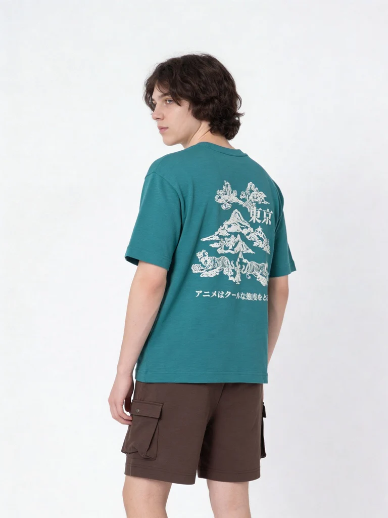 Y&F Kids Boys Green Printed Cotton T-Shirt - Image 2