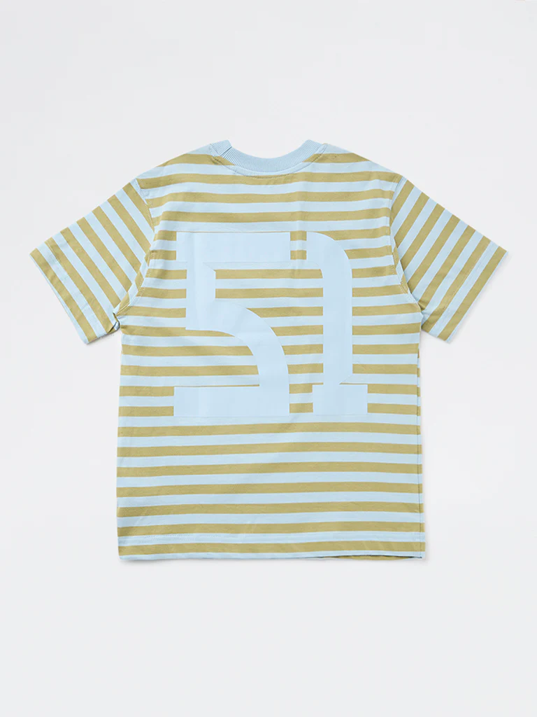 Y&F Kids Boys Green Striped Cotton T-Shirt - Image 2