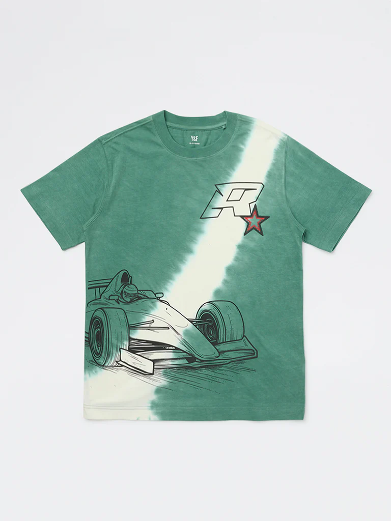 Y&F Kids Boys Green Tie-Dye Cotton T-Shirt