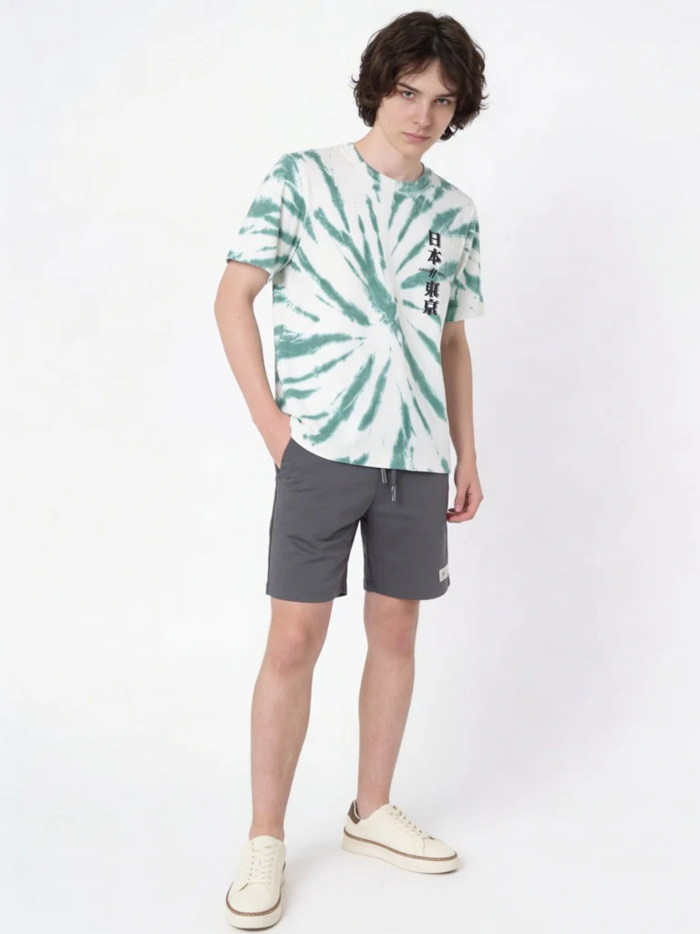 Y&F Kids Boys Green Tie-Dye Printed Cotton T-Shirt