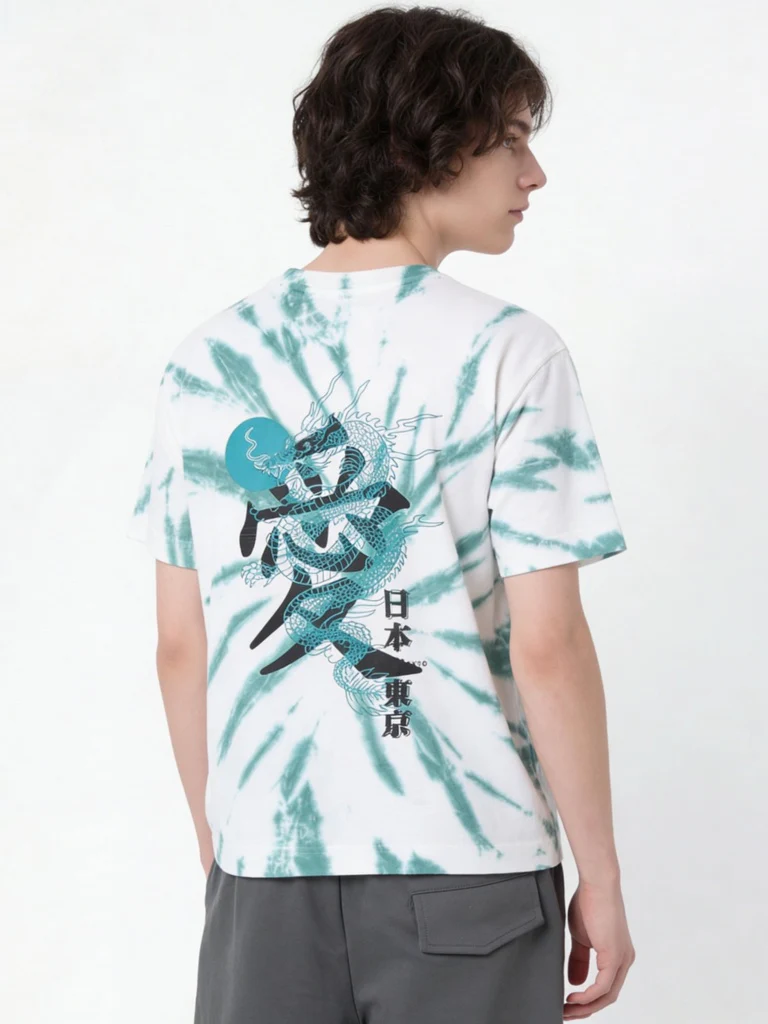Y&F Kids Boys Green Tie-Dye Printed Cotton T-Shirt - Image 2