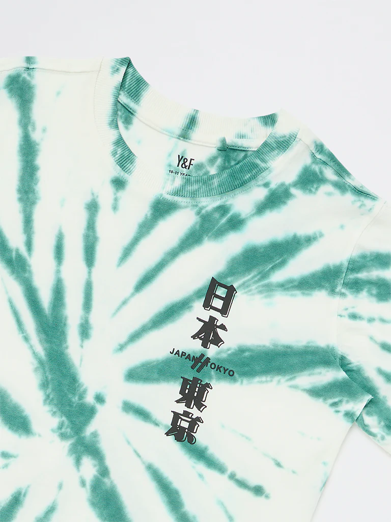 Y&F Kids Boys Green Tie-Dye Printed Cotton T-Shirt - Image 5