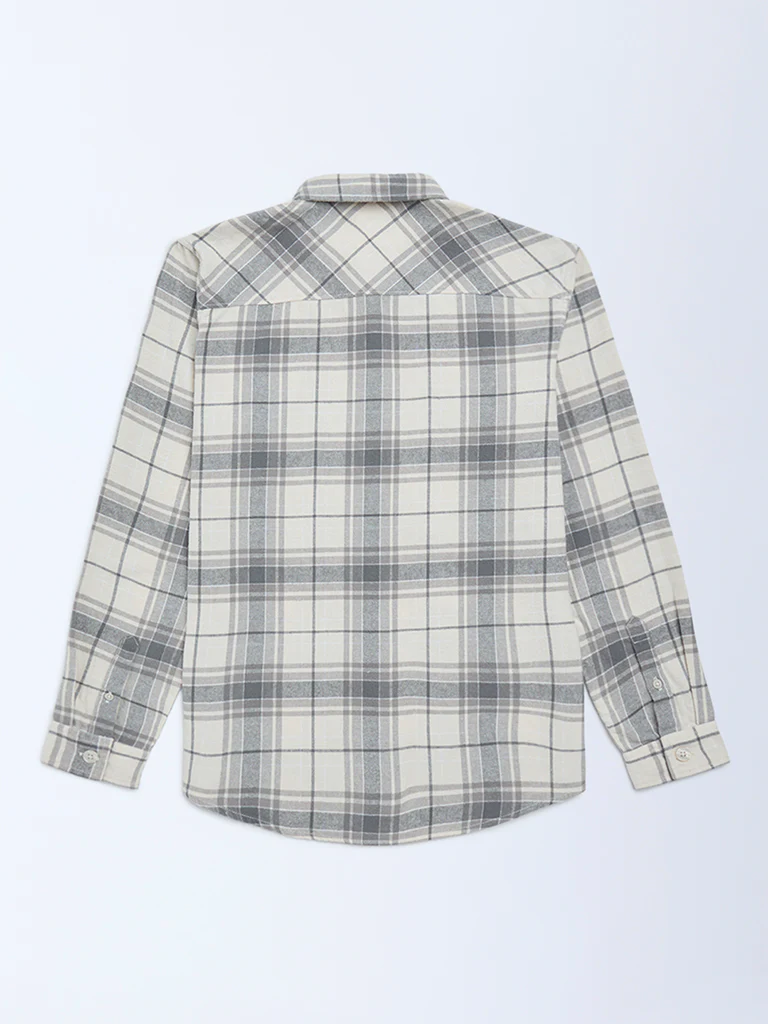 Y&F Kids Boys Grey Checks Printed Cotton Shirt - Image 3