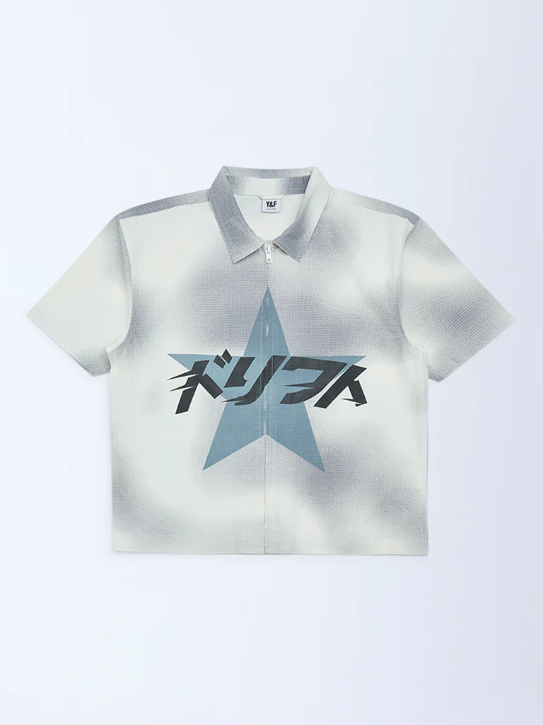 Y&F Kids Boys Grey Printed Resort-Fit Cotton Shirt