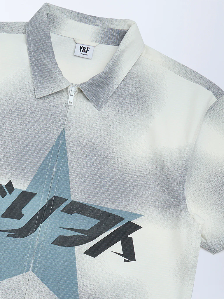 Y&F Kids Boys Grey Printed Resort-Fit Cotton Shirt - Image 3