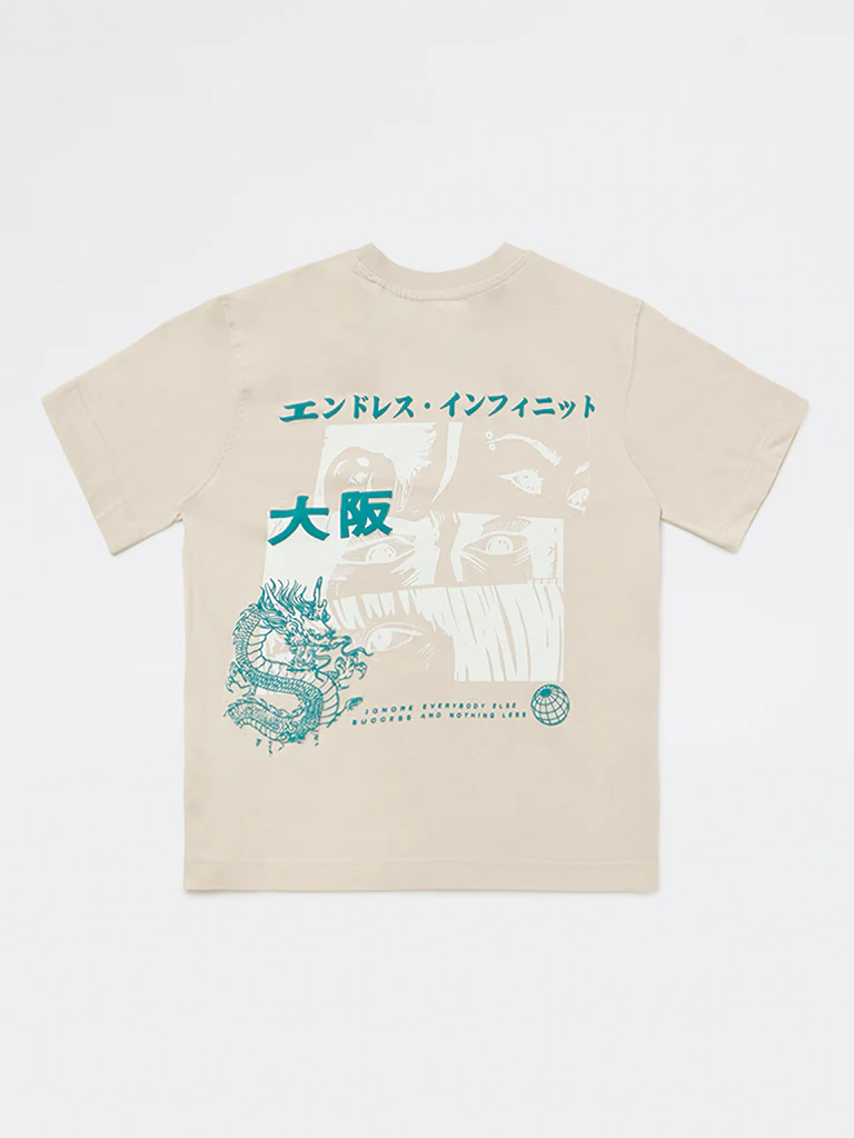 Y&F Kids Boys Light Beige Graphic Printed Cotton T-Shirt - Image 4