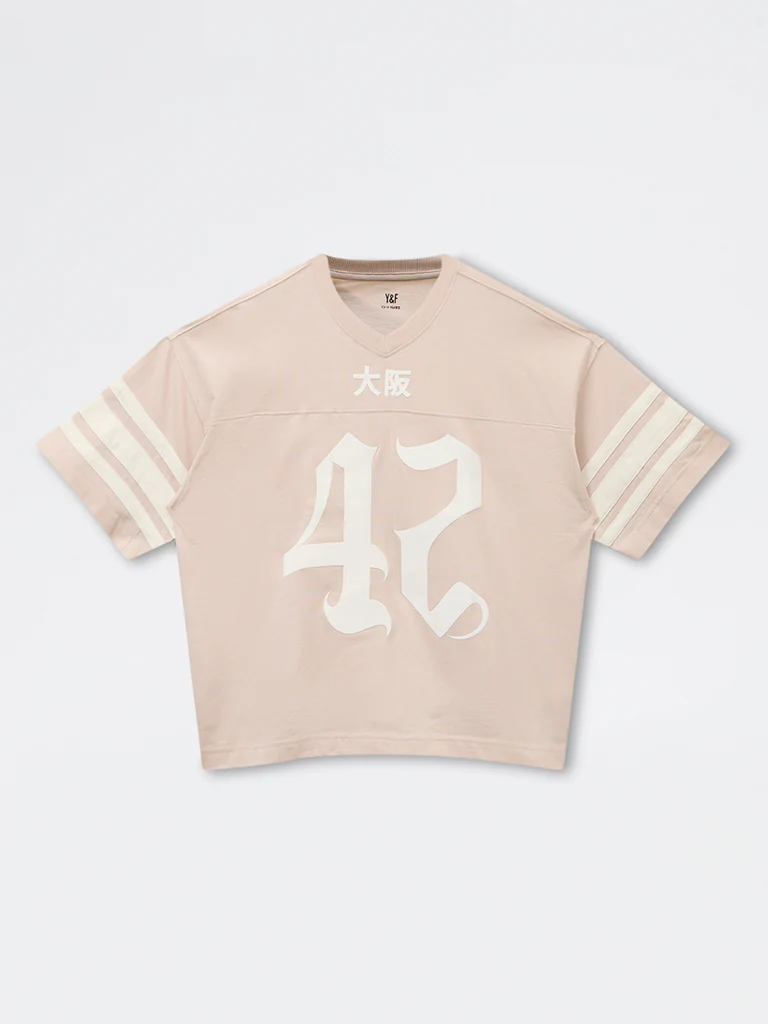 Y&F Kids Boys Light Beige Numerical Printed Cotton T-Shirt - Image 3