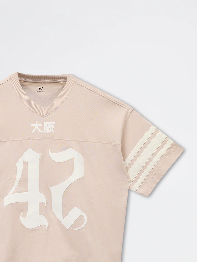 Y&F Kids Boys Light Beige Numerical Printed Cotton T-Shirt - Image 5