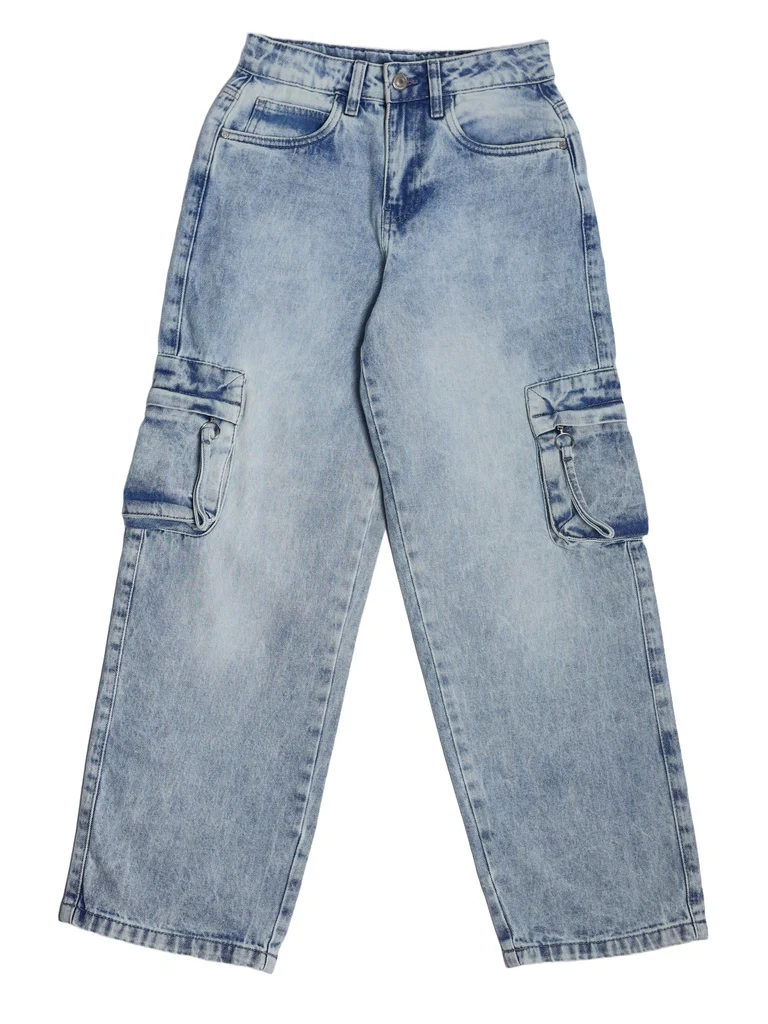Y&F Kids Boys Light Blue Cargo Pocket Skater-Fit Jeans - Image 3