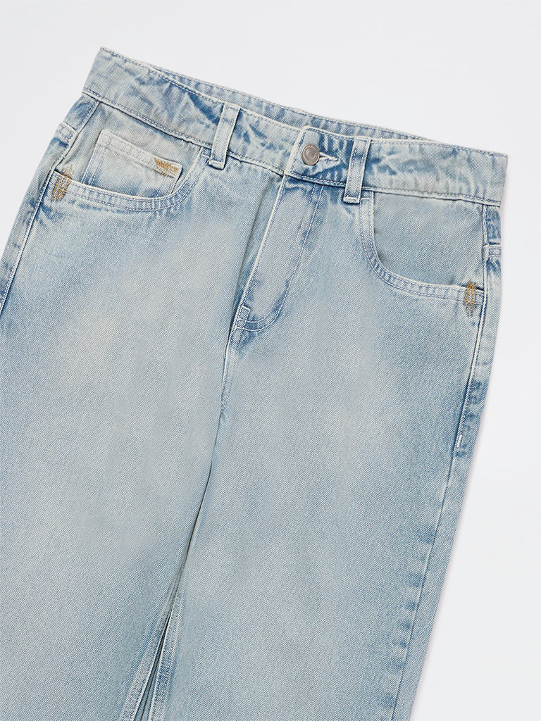 Y&F Kids Boys Light Blue Faded Mid-Rise Jeans - Image 5