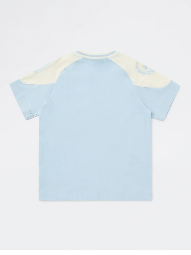 Y&F Kids Boys Light Blue Numerical Printed Cotton T-Shirt - Image 4