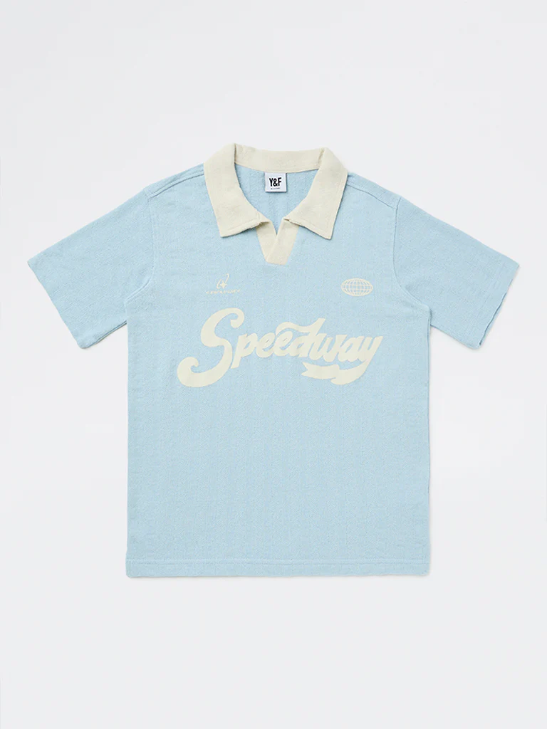 Y&F Kids Boys Light Blue Text-Printed Cotton-Blend T-Shirt - Image 3