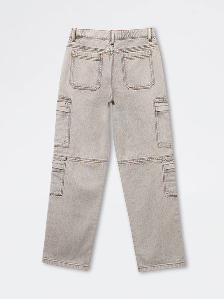 Y&F Kids Boys Light Grey Mid-Rise Relaxed-Fit Jeans - Image 3