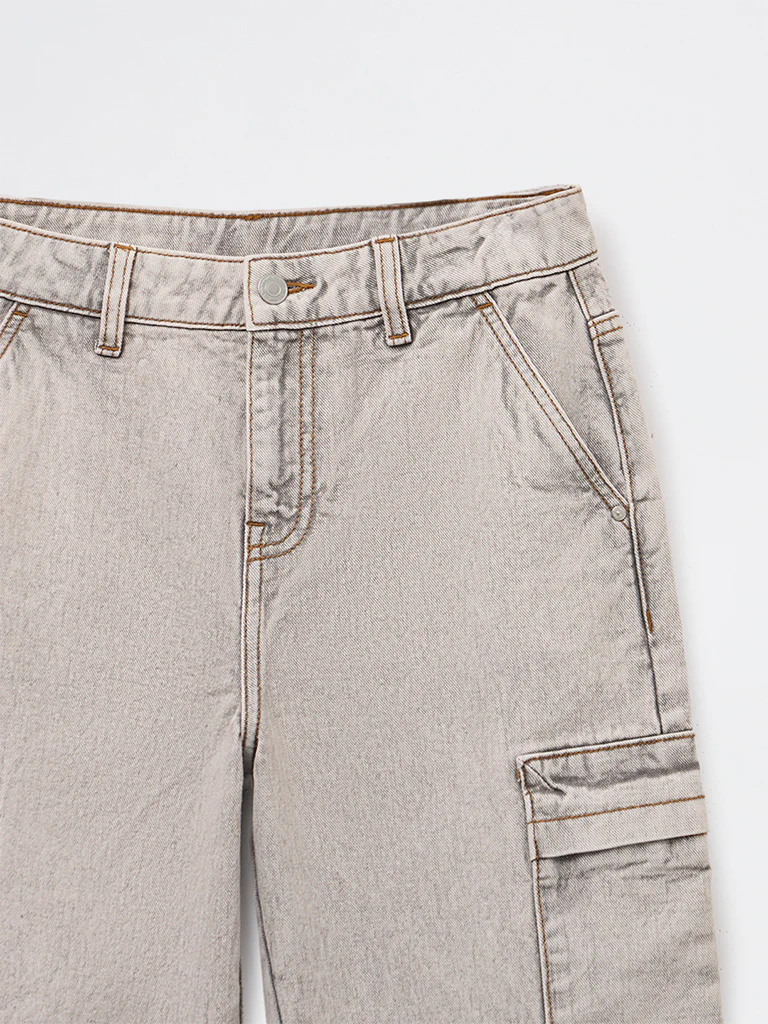 Y&F Kids Boys Light Grey Mid-Rise Relaxed-Fit Jeans - Image 4