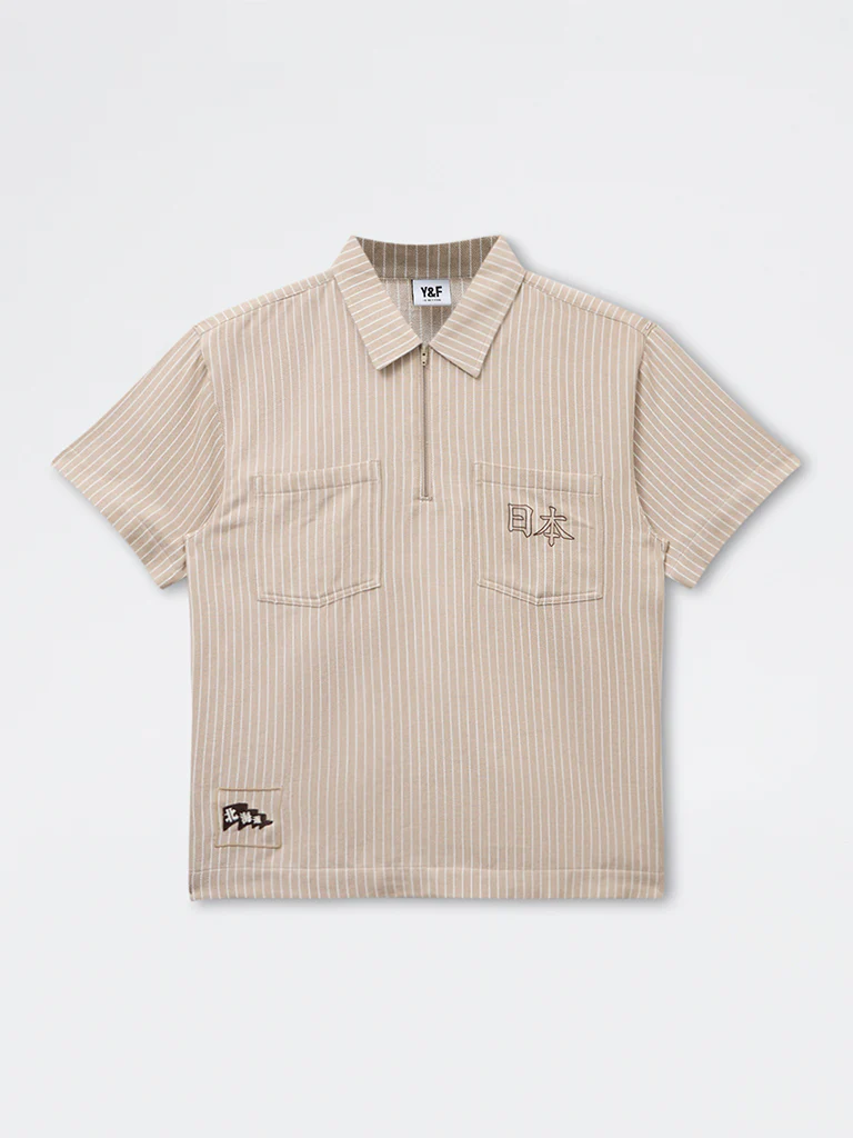 Y&F Kids Boys Light Taupe Striped Cotton Shirt - Image 3