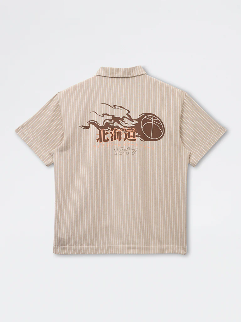 Y&F Kids Boys Light Taupe Striped Cotton Shirt - Image 4